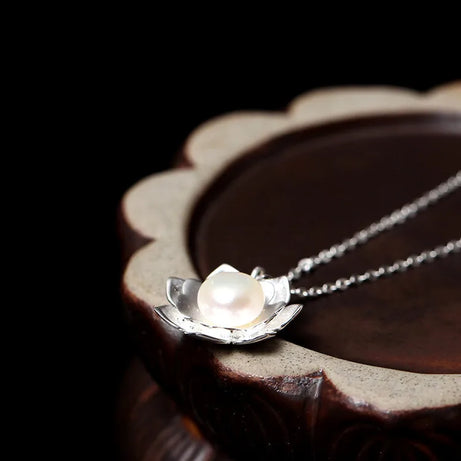 White Lotus Shell Pearl Pendant, Ocean Bloom Spiritual Talisman