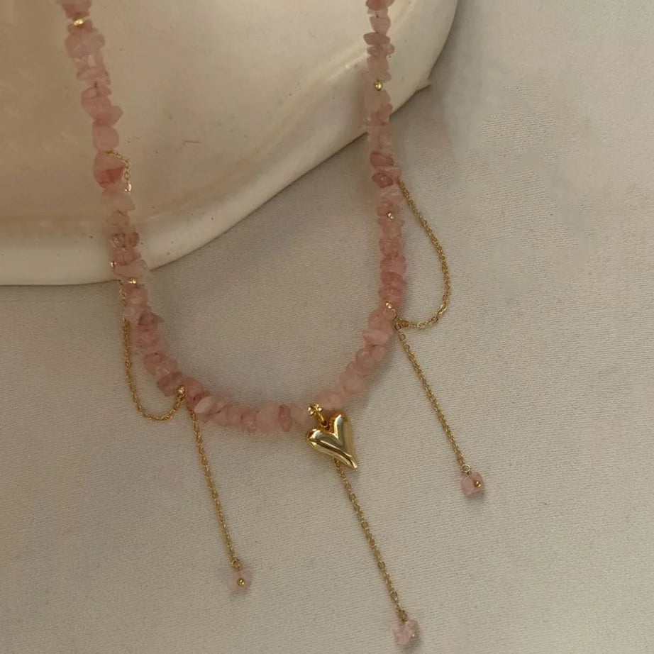 Purple Stone Zircon Heart Tassel Necklace Jewelry