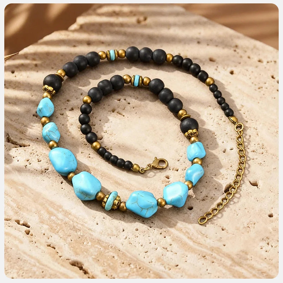 Natural Stone Unisex Beaded Necklace