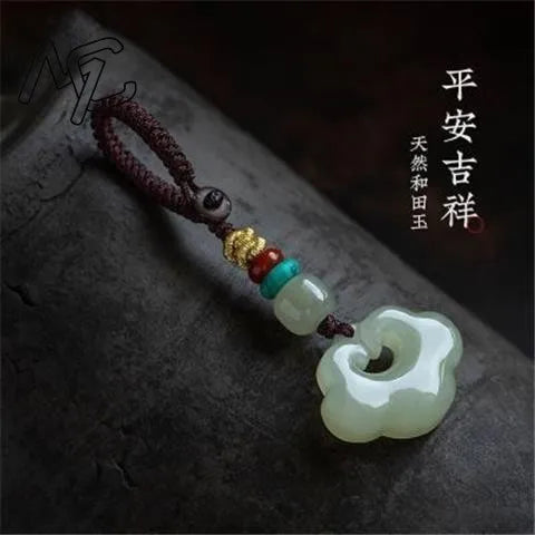 Certificate Hotan Black Jade Auspicious Clouds Pendant Key Chain Charm Stone Natural Emerald Necklace Talismans Necklace Jewelry