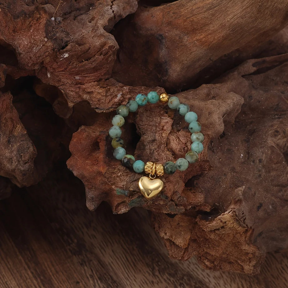 Crystal Stone Beaded Boho Ring — Amethyst, Moonstone & Turquoise
