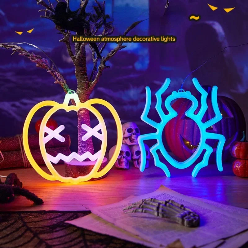 Halloween Window Lights Home Indoor LED Pumpkin Spider Ghost LED Decor Lamp 2024 Halloween Party Hanging Decoration Kids Favors - Charlie Dolly