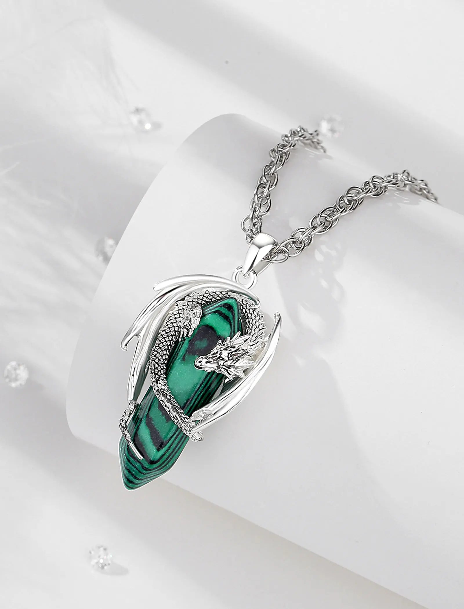 Eudora Dragon Twining Hexagonal Natural Obsidian Prismatic Necklace Punk Turquoise Amethyst Jade Pendant Malachite Jewelry Gift