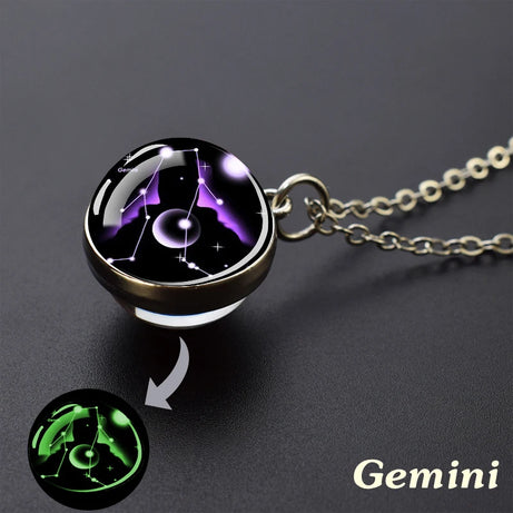 Zodiac Constellation Glow-in-the-Dark Pendant Necklace, Luminous Astrology Talisman