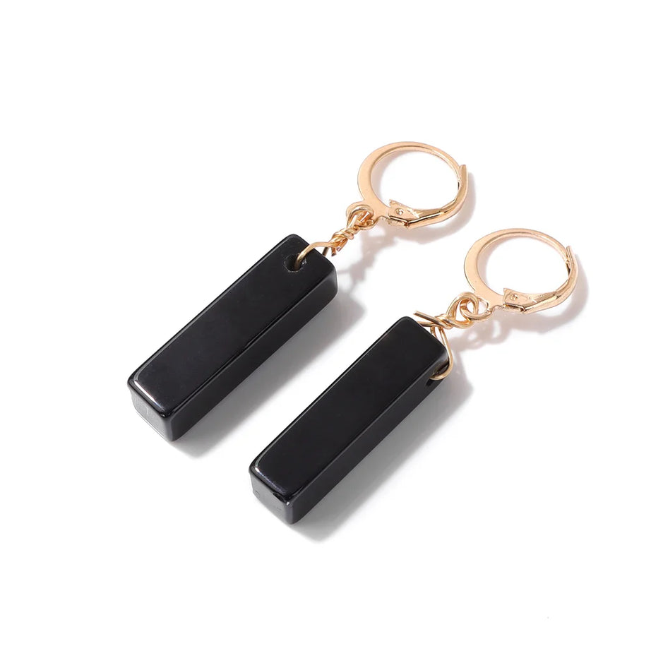 Rectangle Gemstone Drop Hoop Earrings, Natural Healing Crystal Boho Jewelry