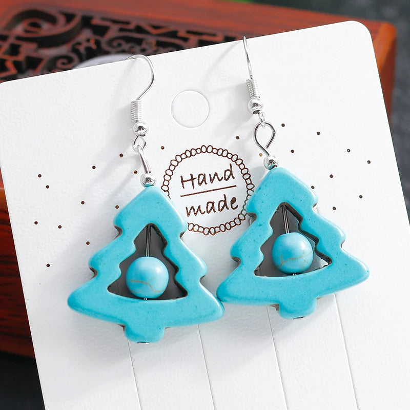 Boho Vintage Turquoise Water Drop Stud Earrings for Women Star Heart Flower Tribe Earring Statement Valentine Day Gift Jewelry