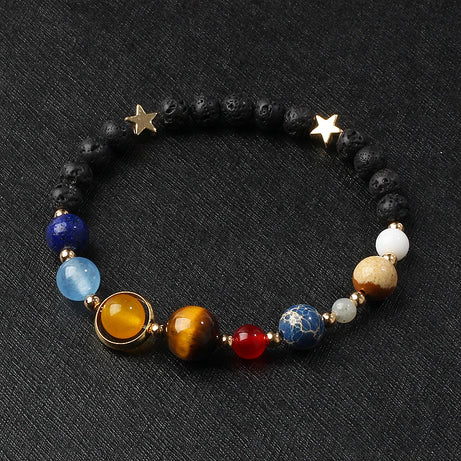 Nine Planets Solar System Beaded Bracelet, Natural Stone Galaxy Cosmic Talisman