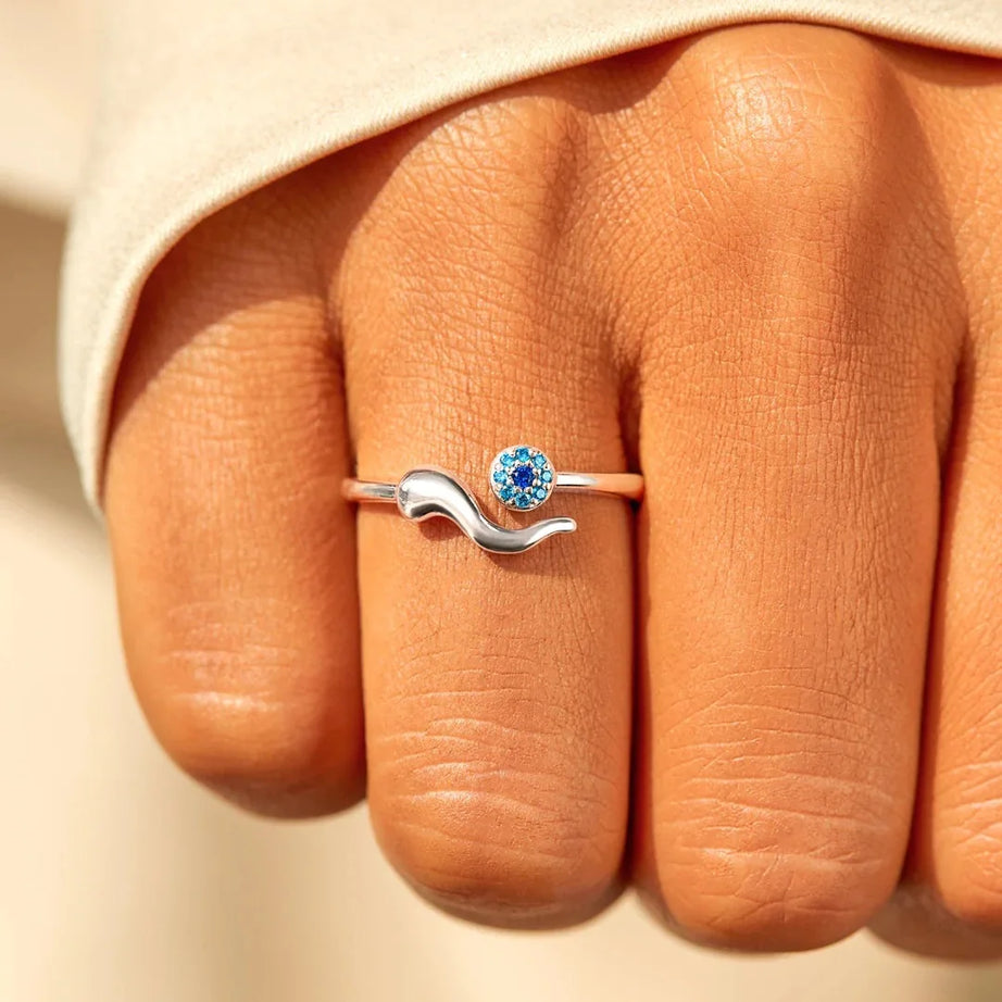 Evil Eye Protection Ring, 14K Gold Zirconia Turkish Nazar Amulet
