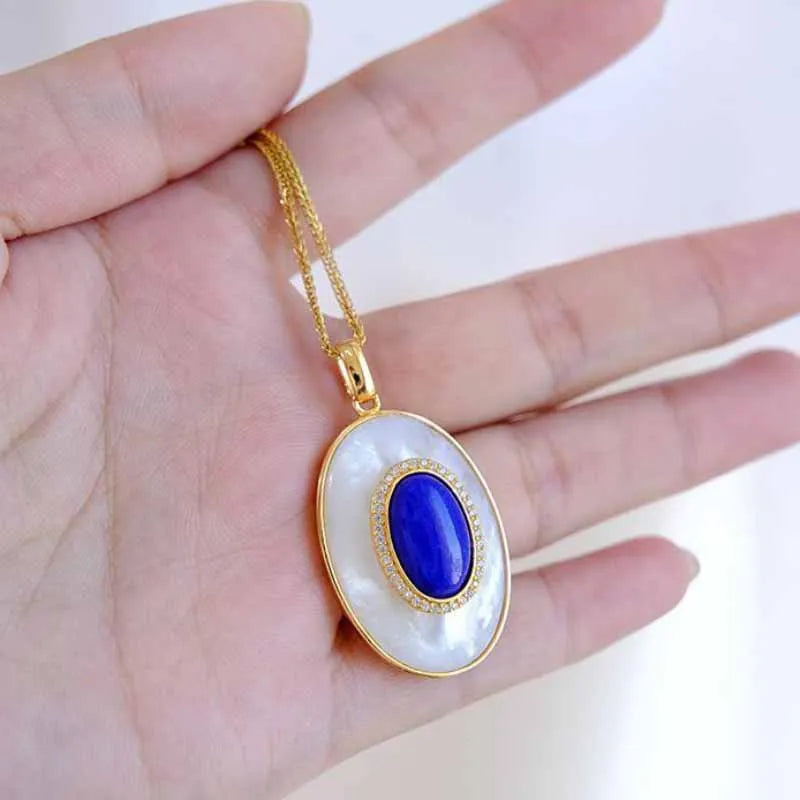 Designer new artificial fritillary lapis lazuli necklace vintage pearl earrings for women high quality silver jewelry sets