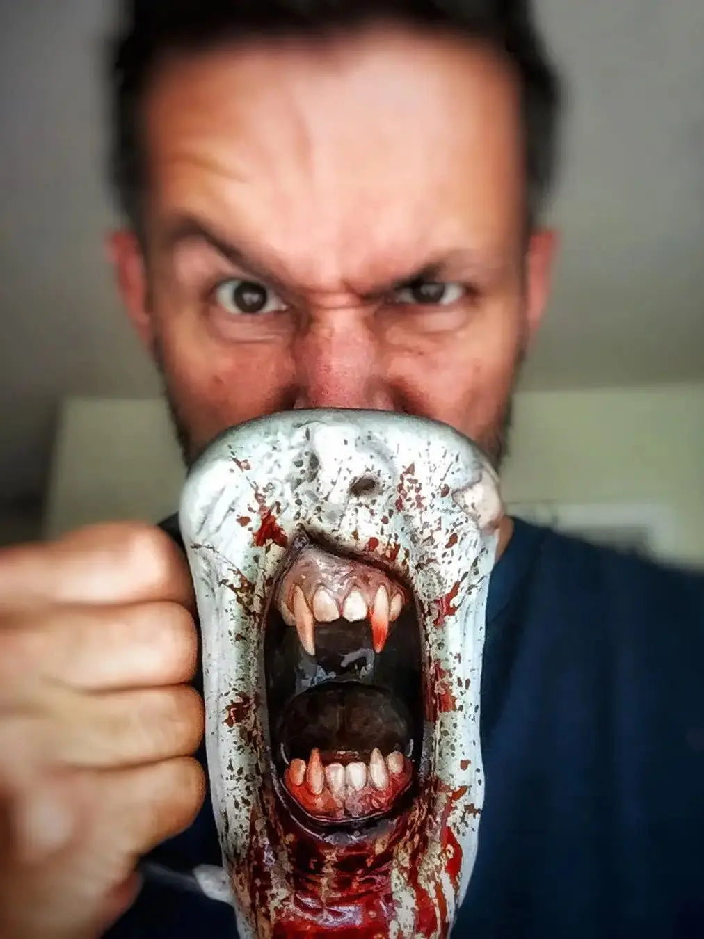 Halloween Horror Mug Statue Photograph Prop Vampire Half Face Mug Figurine for Indoor Bedroom Dining Room Haunted House Tabletop - Charlie Dolly