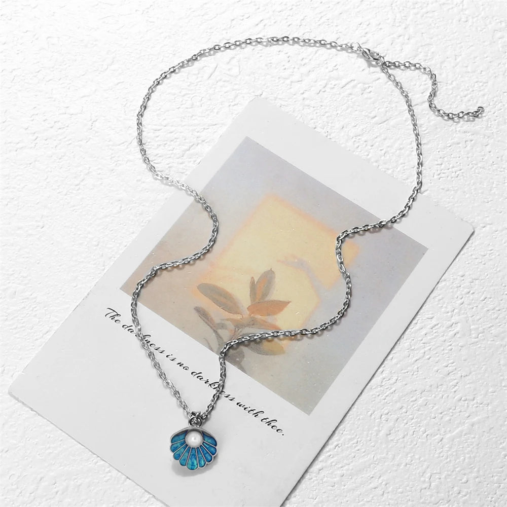 Boho Shell with Pearl Pendant Necklace Adjustable Alloy O-Chain Lobster Clasp Summer Seaside Beach Fashion Jewelry Gift For Girl