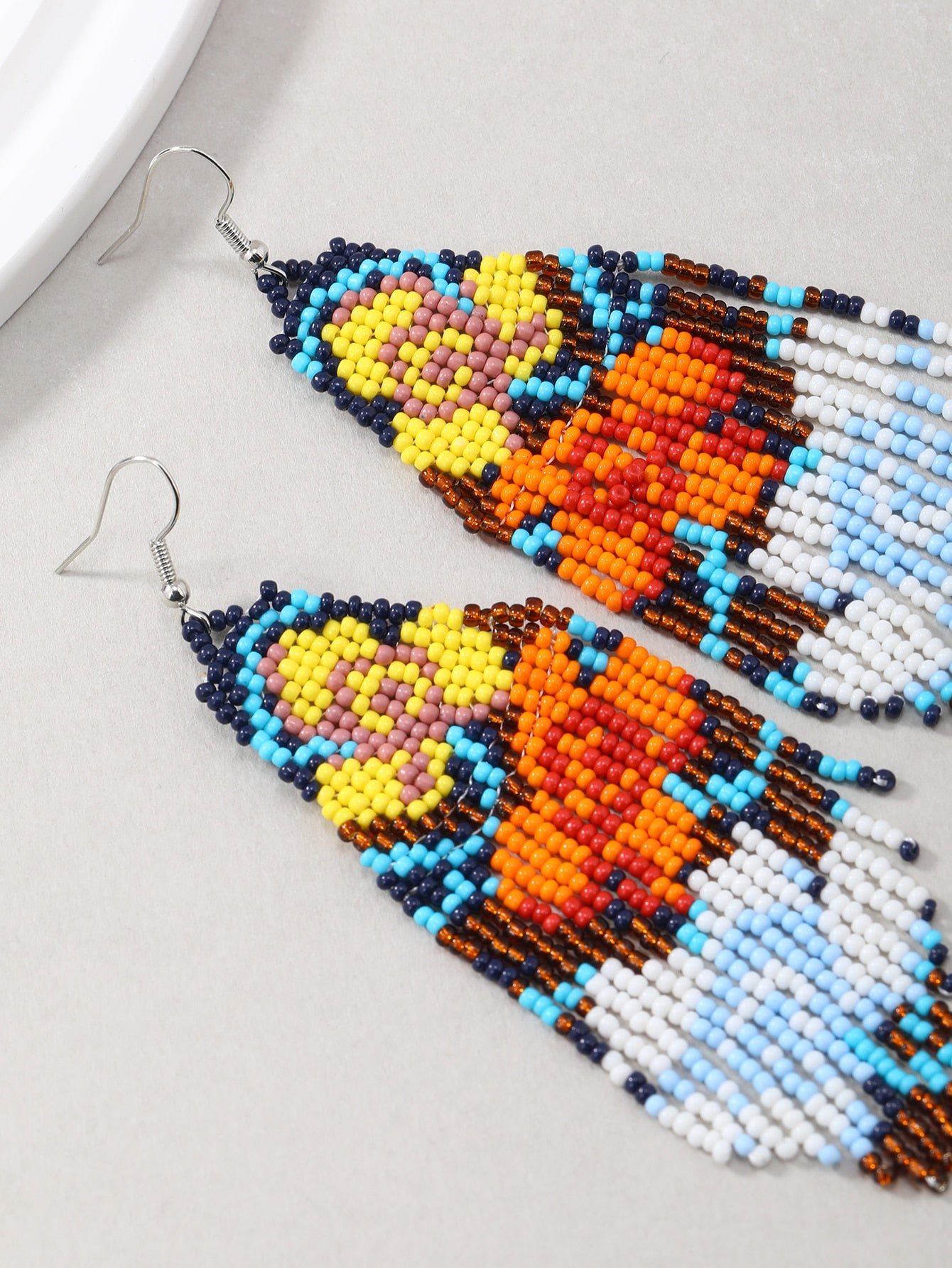 Bohemian Earrings for Women Long Bead Earring Handmade Weaving Statement Dangle Ear Studs With Oil Painting Style - Charlie Dolly