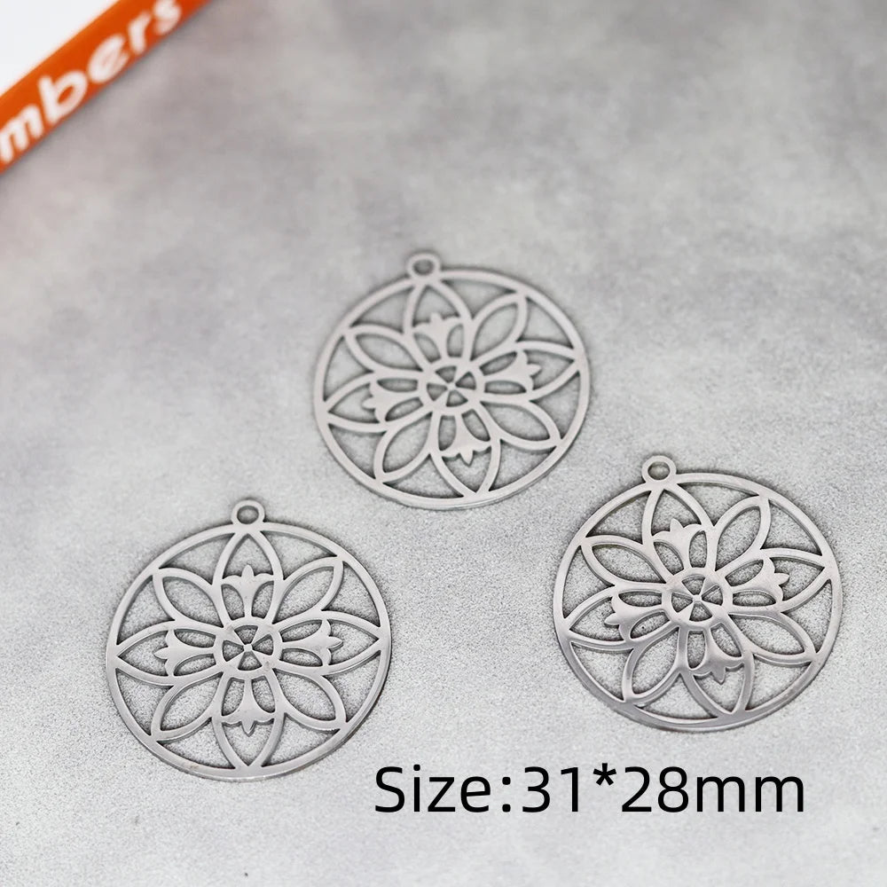 3pcs Exquiaite Amulet Moon Lotus Flower Charms DIY Craft Earrings Necklace Jewelry Making Yogo Buddhism Stainless Steel Pendant