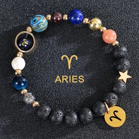 Zodiac Constellation Crystal Bracelet, 12 Signs Natural Stone Beaded Amulet