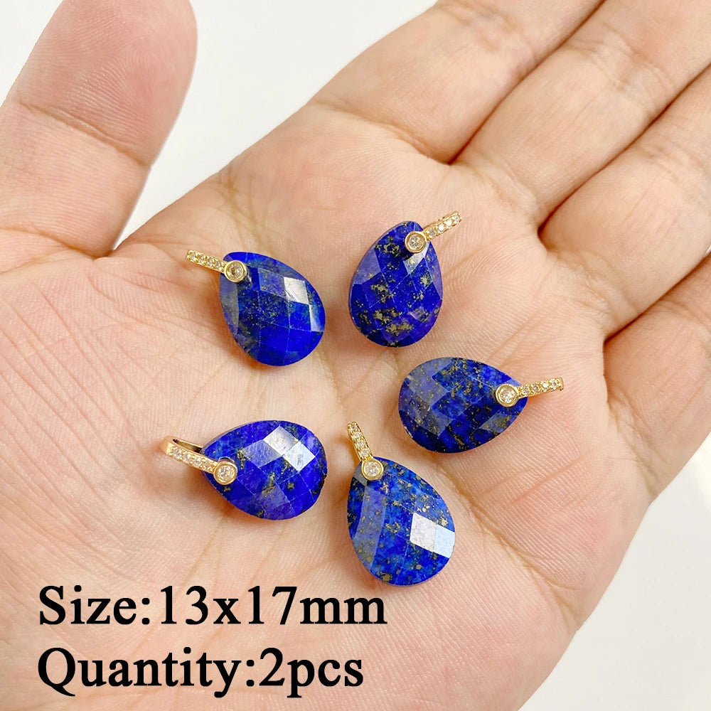 Natural Lapis Lazuli Pendant Blue Heart Square Oval Bullet Stone Charms For Jewelry Making Necklace Earrings Bracelet DIY 2PCS