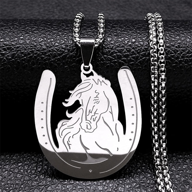 Horse Head Pendant Necklace for Women/Men Stainless Steel Animal Horse Accessories Chain Necklaces Jewelry colar masculino N2026 - Charlie Dolly