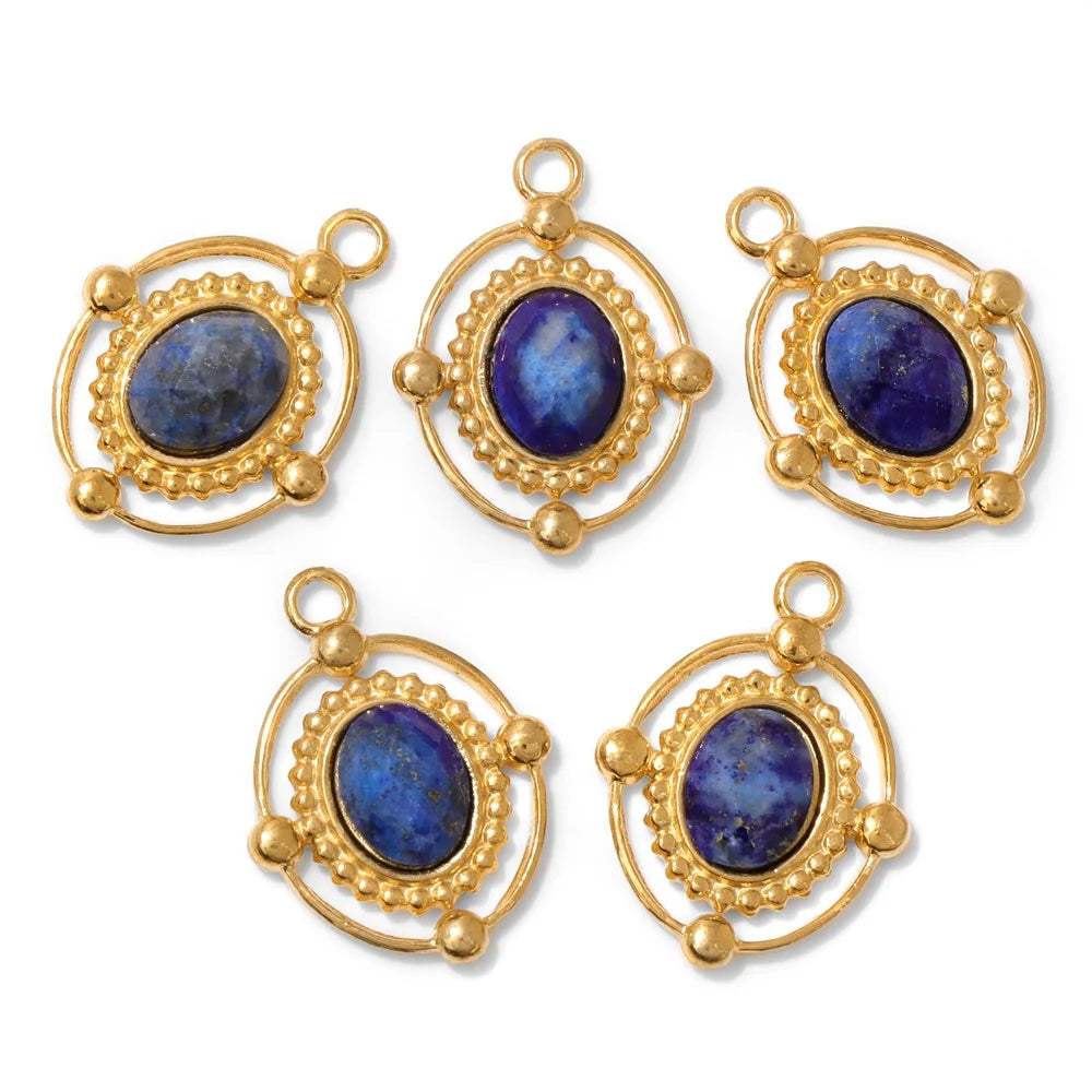 2pcs Vintage Natural Stone Charms Oval Shape Lapis Lazuli Pendant For Jewelry Making Necklace DIY Earrings Accessories 16x18mm