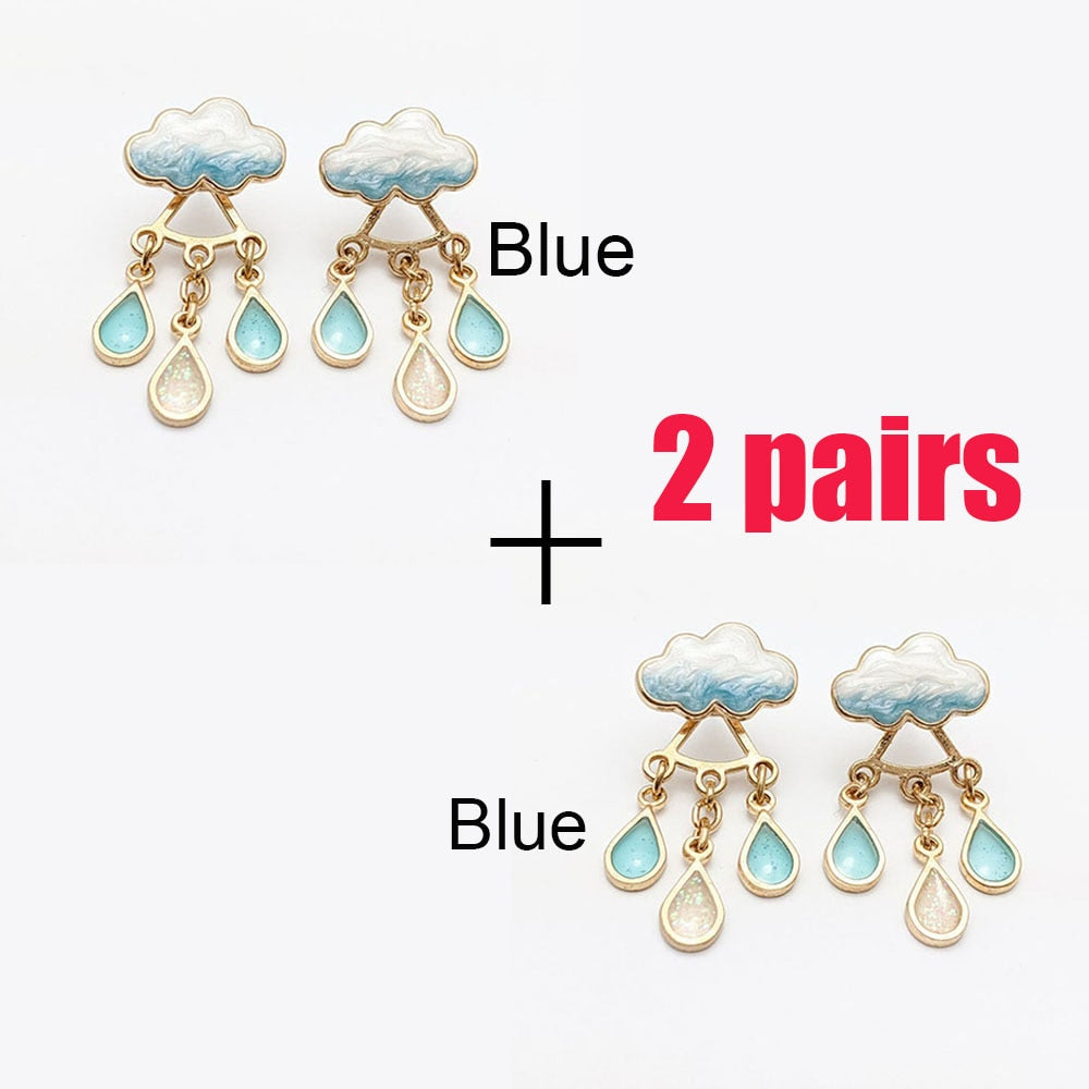 Original Cute Cloud Blue Rain Drop Dangle Earrings For Women 2022 Sweet White Glaze Charming Jewelry - Charlie Dolly