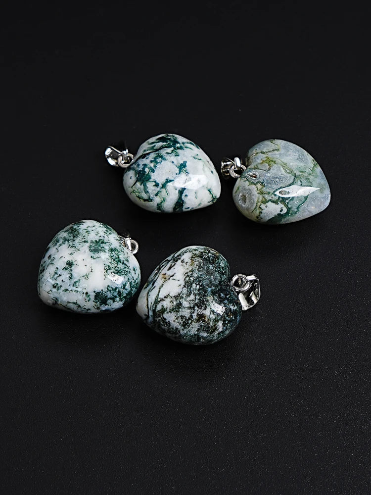 CHLORITE JADE PENDANT NATURAL GREEN WHITE HEART SHAPED GEMSTONE 19X20X11MM FOR DIY BOHO JEWELRY MAKING NECKLACE BRACELET GIFT
