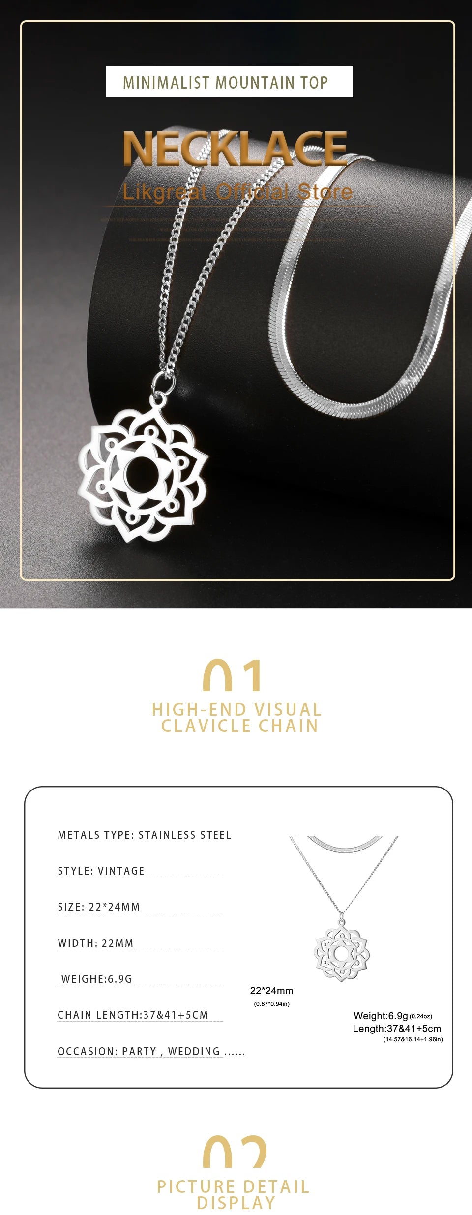 LIKGREAT Yoga Lotus Necklaces Stainless Steel Flower of Life Pendant Women Mandala Healing Buddha Spiritual Chakra Jewelry
