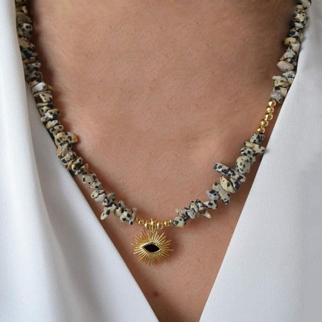 Exquisite Gold-color Eye Pendant Necklace Trend Beaded Streetwear Jewelry New Year Gifts For Women Multiple Color Options Choker - Charlie Dolly