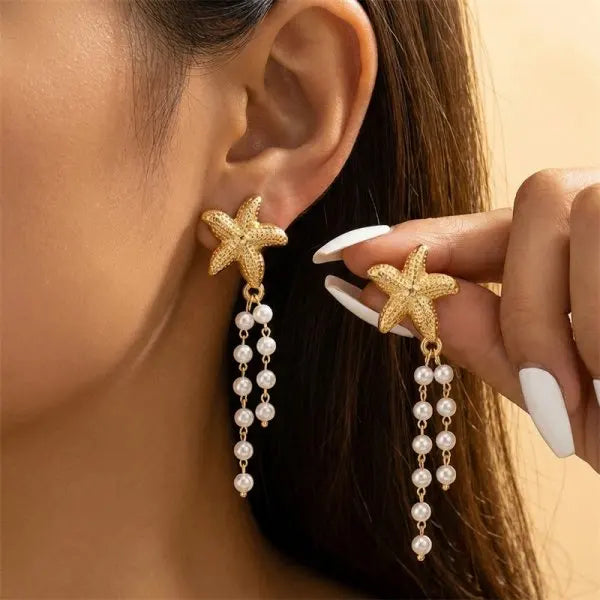 Boho Elegant Imitation Pearl Seashell Dangle Earrings For Women Creative Clustered Pear Shell Tassel Earring Beach Party Jewelry