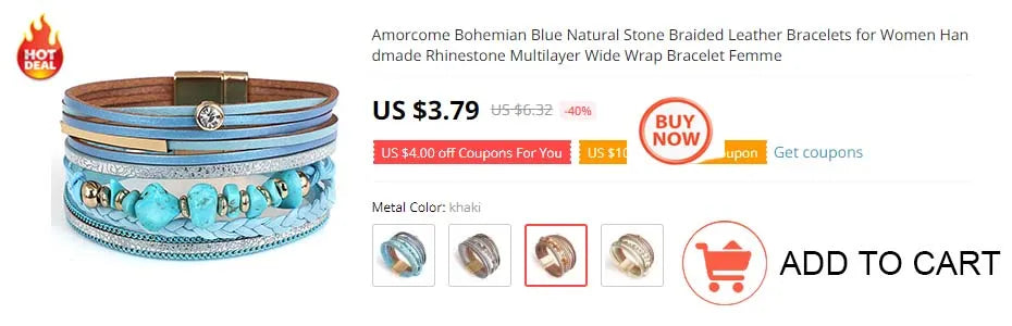 Amorcome Boho Natural Stone Leather Bracelets for Women Female Vintage Braided Rope Wide Multilayer Wrap Bracelet Men Jewelry