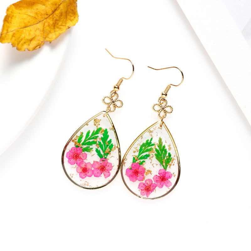 Creative Real Flower Earring Unique Round Dried Flower Drop Earrings Real Floral Sweet Earring For Women Gifts Summer Jewelry - Charlie Dolly