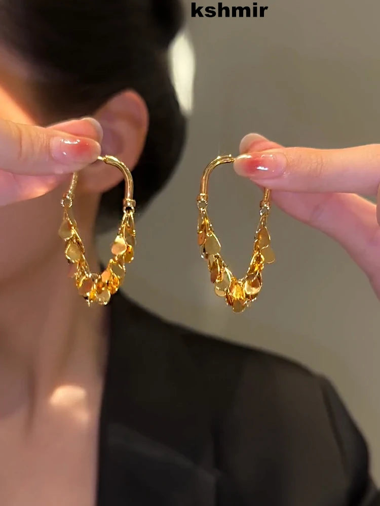 kshmir 2023 Design  Metal Sequin Earrings Female Retro Drop tassel geometric studs - Charlie Dolly