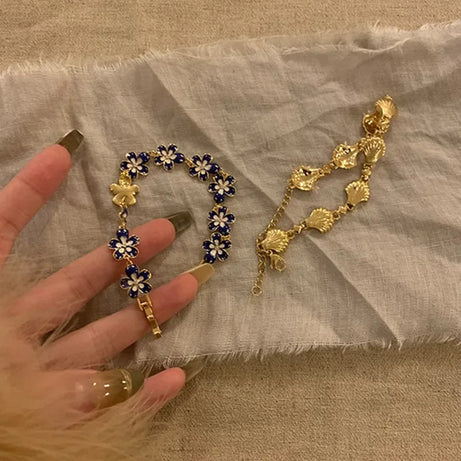 Golden Shell and Retro Flower Boho Bracelet