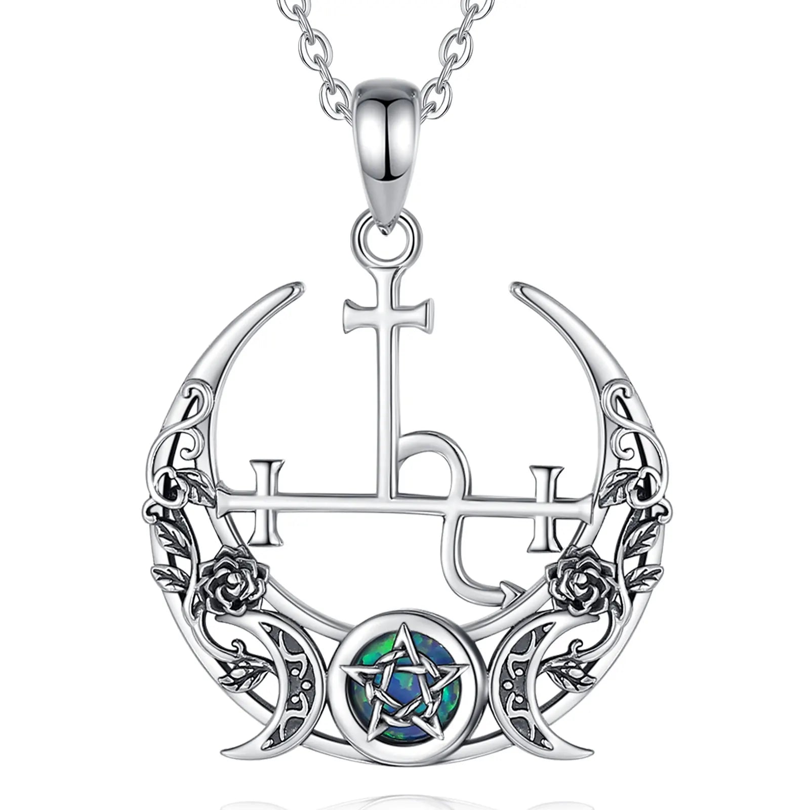 Eudora 925 Sterling Silver Lilith Moon Necklace for Women Man Opal Triple Moon Goddess Amulet Pendant Personality Jewelry Gift