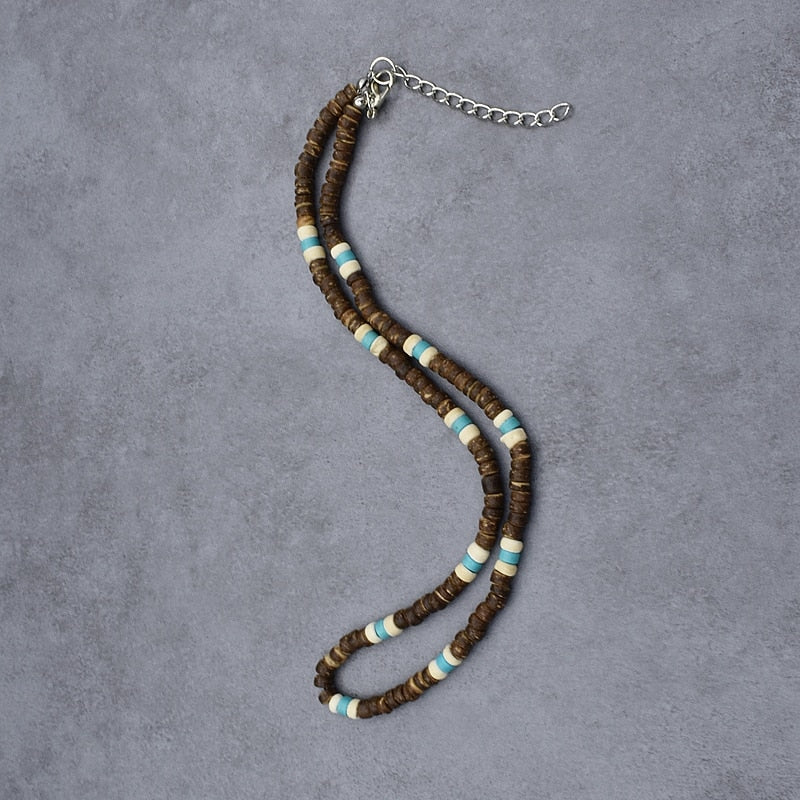 Natural Coconut Shell Necklace Men Minimalist Choker Necklace for Hombre Boy Vintage Beads Short Necklace Present for Him - Charlie Dolly