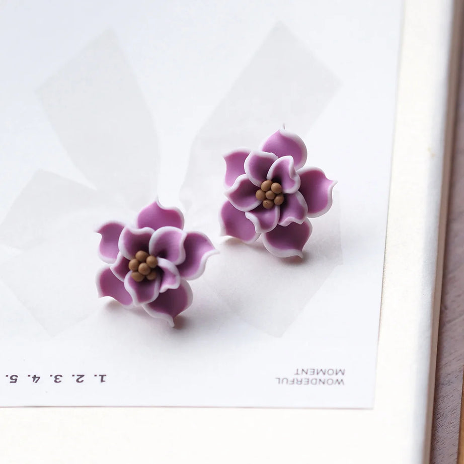 3D Clay Flower Statement Stud Earrings Jewelry