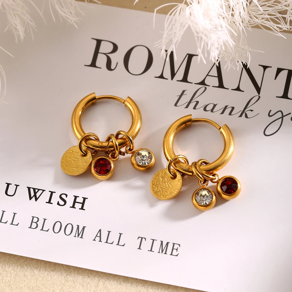 Jolivie Stainless Steel Natural Stone Earrings Women Bohemia Vintage Hoop Earrings for Women Ear Trendy Jewelry Gift