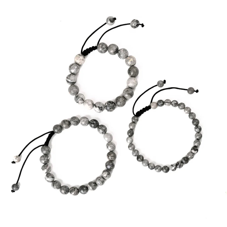 Natural Stone Beaded Bracelet — Tiger Eye, Agate & Lava