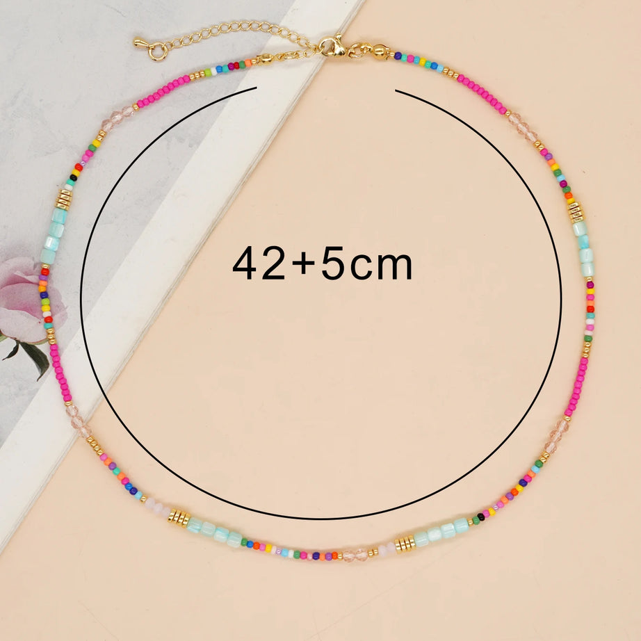Rainbow Crystal and Shell Beaded Boho Choker Necklace