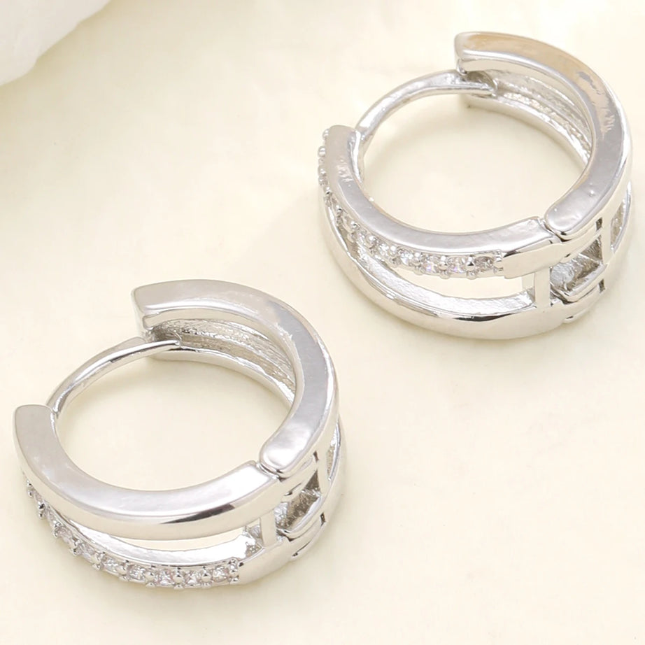 Gold Zircon Geometric Statement Hoop Earrings Jewelry
