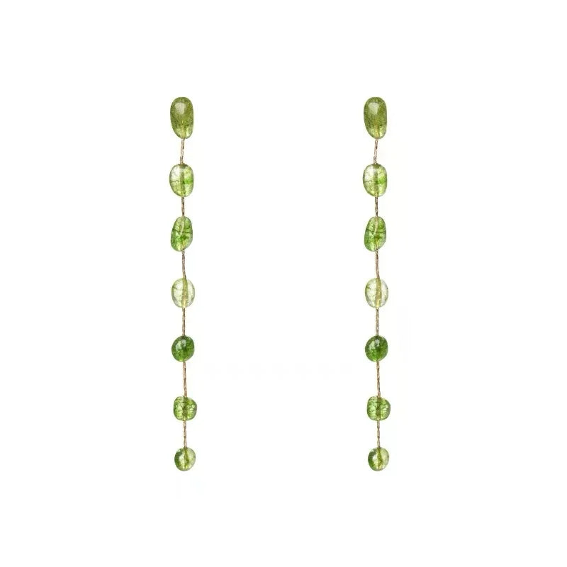 Design Inspired Green Imitation Natural Stone Beads Gold Color Chain Long Tassel Earrings For Womens Fashion Jewelry Accessories