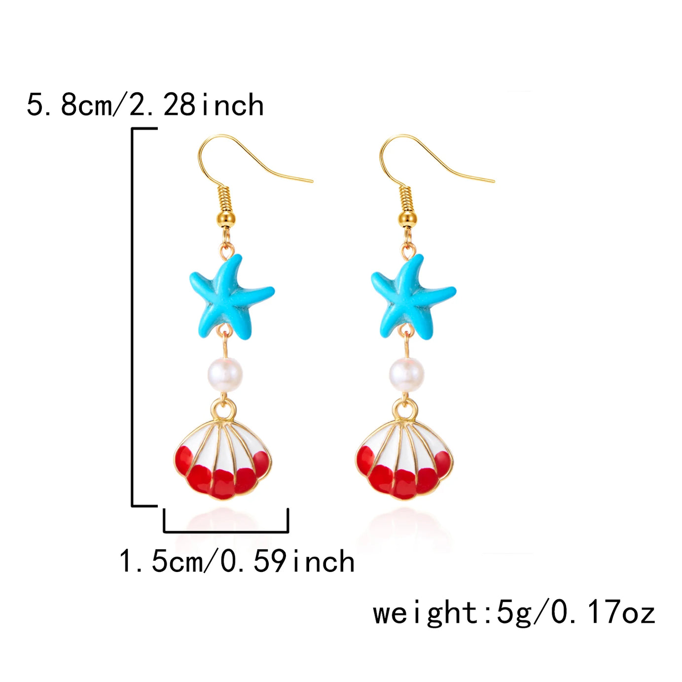 Ocean Style Shell, Starfish and Conch Enamel Drop Earrings