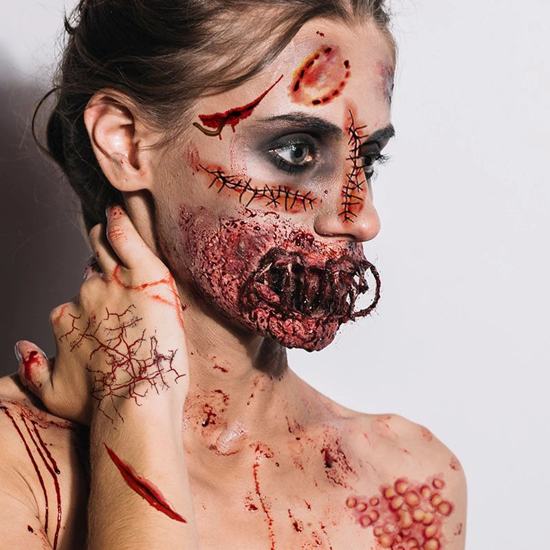 4-10pcs/set Halloween Bloody Wound Temporary Tattoo Stickers DIY Simulation Scar Cosplay Tattoo Halloween Theme Party Decoration - Charlie Dolly