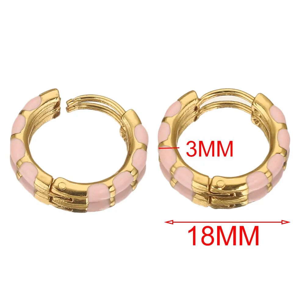 Stainless Steel Round Enamel Ear Rings Gold Plated Korean Earrings Hoops Earring for Women Female Metal Luxury Jewelry Boho