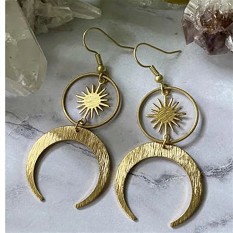 Crescent Moon Goddess Long Drop Earrings