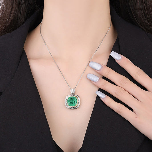 Vintage 14*14mm Emerald Pendant Necklace for Women Lab Diamond Gemstone Cocktail Party Fine Jewelry Anniversary Gift Wholesale - Charlie Dolly