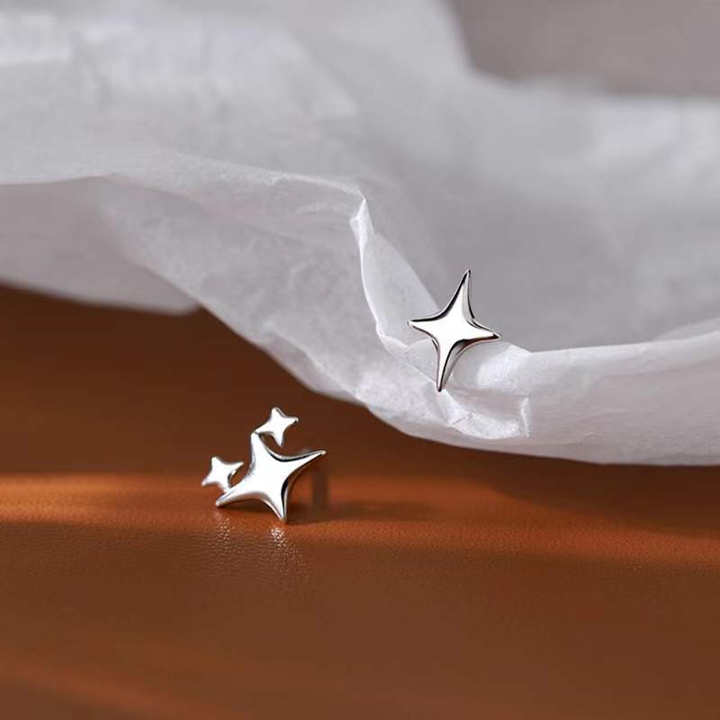 VENTFILLE 925 Stamp Silver Gold Color Star Stud Earrings Women Girl Gift Cute Banquet Asymmetry Jewelry Dropshipping Wholesale - Charlie Dolly