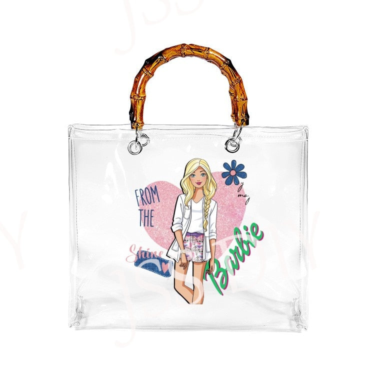 New Diy Barbie Handbag Fashion Women All-Match Jelly Transparent Pvc Tote Bags High Capacity Ladies Organizer Cosmetic Bag Gifts