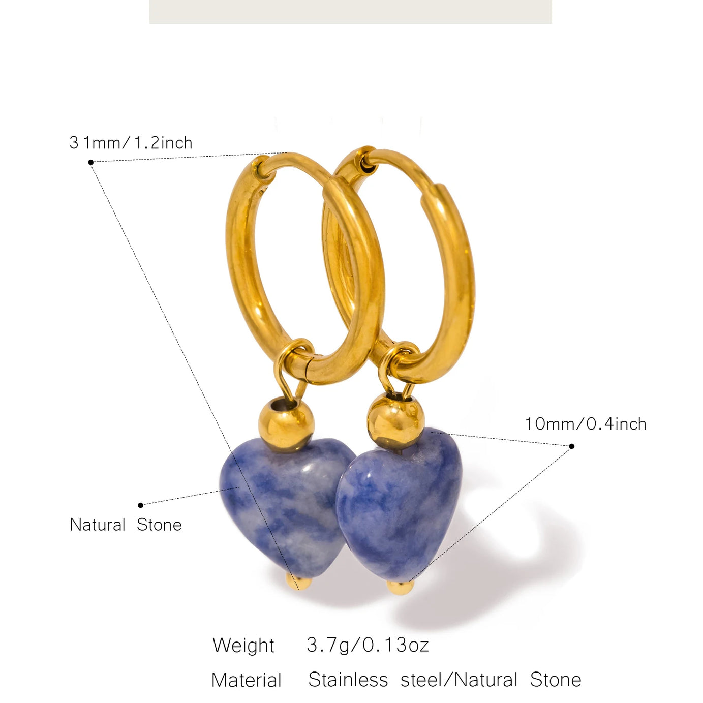 Detachable Heart Natural Stone Hoop Earrings, 2-in-1 Stainless Steel Boho Jewelry