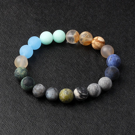 Nine Planets Solar System Beaded Bracelet, Natural Stone Galaxy Cosmic Talisman