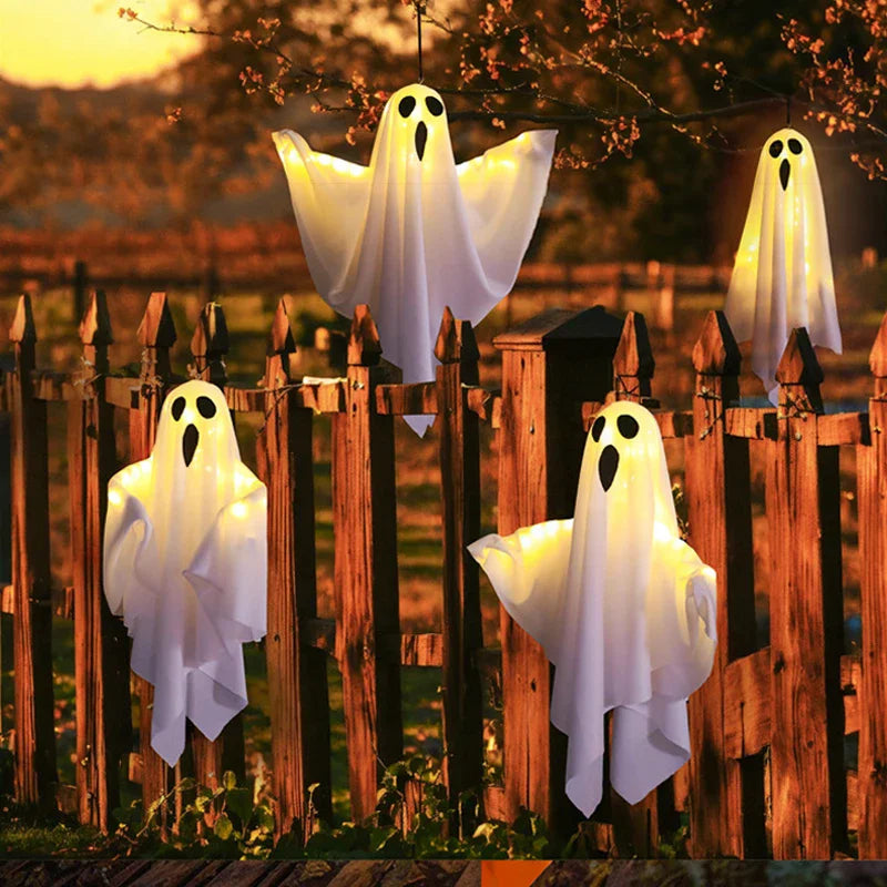 Halloween Party LED Glow Ghost Home Indoor Outdoor Decoration Supplies 2024 Haunted House Bar Hanging Horror Props with Lights - Charlie Dolly
