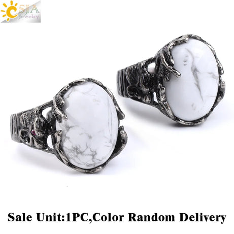 CSJA Vintage Silver Rings Natural Stone Amethyst Ring for Women Adjustable Design Handmade Fashion Jewelry Boho Accessories H765 - Charlie Dolly