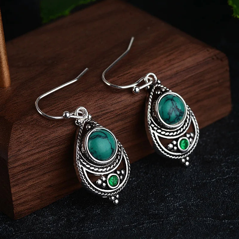 Gorgeous Silver Color Water Drop Earrings Inlaid Natural Stone Dangle Earrings for Women Bridal Engagement Wedding Jewelry Gifts